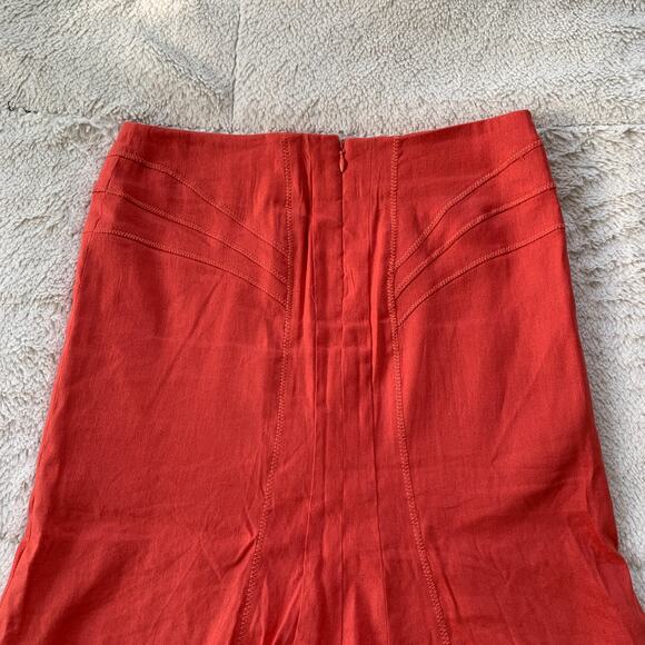 Vintage 90s Bebe women's salmon pink linen blend trumpet knee length skirt US 0 - Picture 5 of 10